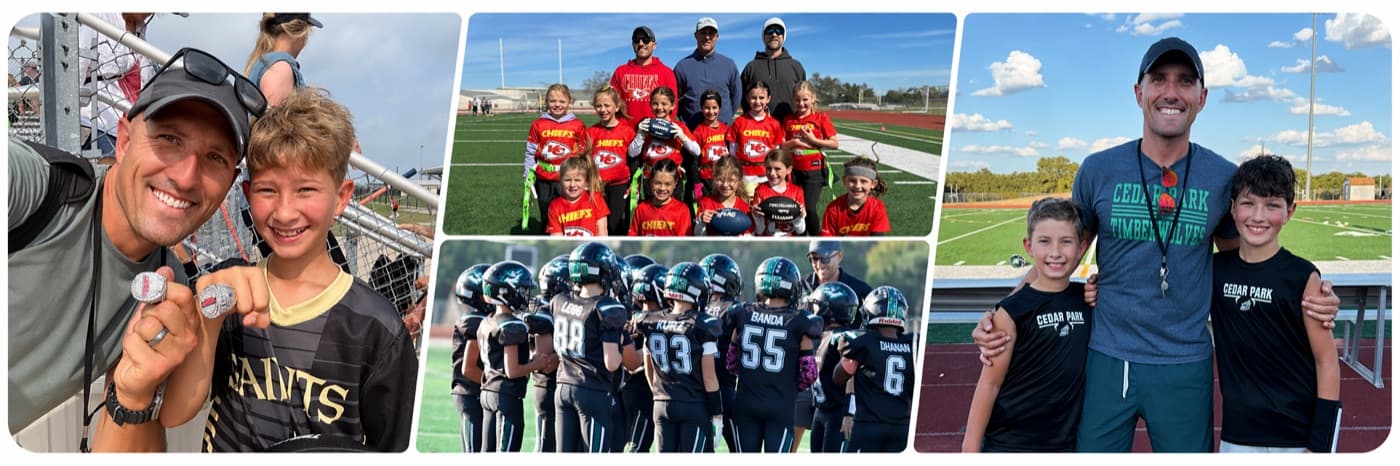 Coaching moments across flag football, youth tackle, and 7v7